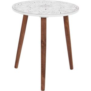 imageDeco 79 Mango Wood Floral Handmade Side End Accent Table Intricately Carved End Table with Turned Base Side Table 17quot x 17quot x 21quot Dark BrownWhite