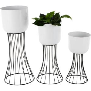 imageDeco 79 Metal Indoor Outdoor Planter Large Planter Pot with Black Hourglass Stands Set of 3 Planters 33quot 27quot 22quot H WhiteWhite