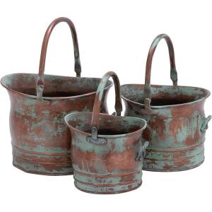 imageDeco 79 Metal Indoor Outdoor Planter Patina Tulip Style Bucket Small Planter Pot with Stationary Handles Set of 3 Planters 13quot 11quot 9quotW CopperSet of 3 Planters 13  11  9W
