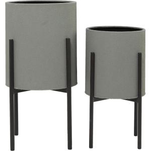 imageDeco 79 Metal Indoor Outdoor Planter Textured Exterior Large Planter Pot Set of 2 Planters 19quot 23quotH Light GrayGray