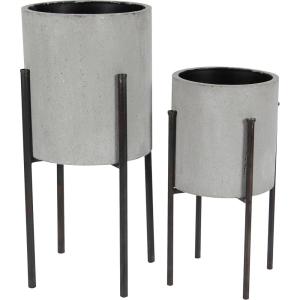 imageDeco 79 Metal Indoor Outdoor Planter Textured Exterior Large Planter Pot Set of 2 Planters 19quot 23quotH Light GrayLight Gray