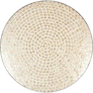 imageDeco 79 Mother of Pearl Shell Plate Handmade Home Wall Decor Mosaic Wall Sculpture with Blue Accents Wall Art 27quot x 4quot x 27quot BeigeCream
