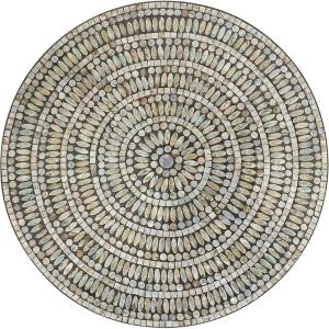 imageDeco 79 Mother of Pearl Shell Plate Handmade Home Wall Decor Mosaic Wall Sculpture with Blue Accents Wall Art 27quot x 4quot x 27quot BeigeGray
