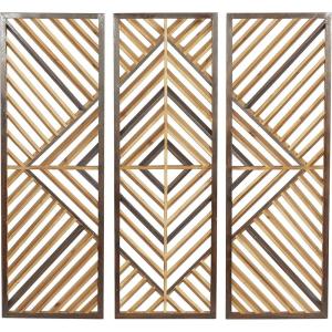 imageDeco 79 Wood Geometric Home Wall Decor Slatted Wood Design Wall Sculpture Set of 3 Wall Art 12quotW 35quotH Brown