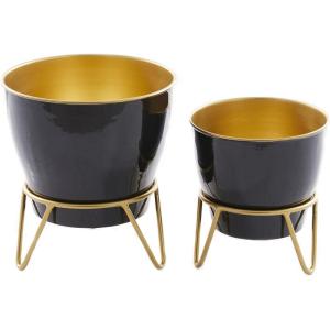 imageThe Novogratz Metal Indoor Outdoor Planter with Removable Stand Set of 2 11quot 9quotH Black