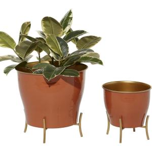imageThe Novogratz Metal Planter Set of 2 9quot 12quotH BlueOrange
