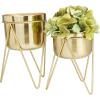 imageCosmoLiving by Cosmopolitan Metal Round Planter with Removable Stand Set of 2 7quot 7quotW SilverGold
