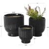 imageDeco 79 Ceramic Indoor Outdoor Planter Small Planter Pot with Linear Grooves and Tapered Bases Set of 3 Planters 9quot 8quot 6quotH WhiteBlack