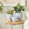 imageDeco 79 Ceramic Indoor Outdoor Planter Small Planter Pot with Linear Grooves and Tapered Bases Set of 3 Planters 9quot 8quot 6quotH WhiteLight Blue