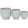 imageDeco 79 Ceramic Indoor Outdoor Planter Small Planter Pot with Linear Grooves and Tapered Bases Set of 3 Planters 9quot 8quot 6quotH WhiteLight Blue
