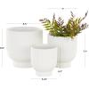 imageDeco 79 Ceramic Indoor Outdoor Planter Small Planter Pot with Linear Grooves and Tapered Bases Set of 3 Planters 9quot 8quot 6quotH WhiteWhite