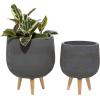 imageDeco 79 Magnesium Oxide Indoor Outdoor Large Pot with Wood Legs Set of 2 Planters 16quot 13quotH WhiteDark Gray