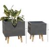 imageDeco 79 Magnesium Oxide Indoor Outdoor Large Pot with Wood Legs Set of 2 Planters 16quot 13quotH WhiteDark Gray