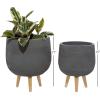 imageDeco 79 Magnesium Oxide Indoor Outdoor Large Pot with Wood Legs Set of 2 Planters 16quot 13quotH WhiteDark Gray