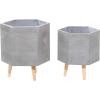 imageDeco 79 Magnesium Oxide Indoor Outdoor Large Pot with Wood Legs Set of 2 Planters 16quot 13quotH WhiteDark Gray