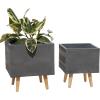 imageDeco 79 Magnesium Oxide Indoor Outdoor Large Pot with Wood Legs Set of 2 Planters 16quot 13quotH WhiteDark Gray