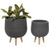 imageDeco 79 Magnesium Oxide Indoor Outdoor Large Pot with Wood Legs Set of 2 Planters 16quot 13quotH WhiteDark Gray