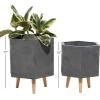 imageDeco 79 Magnesium Oxide Indoor Outdoor Large Pot with Wood Legs Set of 2 Planters 16quot 13quotH WhiteDark Gray