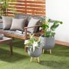 imageDeco 79 Magnesium Oxide Indoor Outdoor Large Pot with Wood Legs Set of 2 Planters 16quot 13quotH WhiteDark Gray