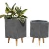 imageDeco 79 Magnesium Oxide Indoor Outdoor Large Pot with Wood Legs Set of 2 Planters 16quot 13quotH WhiteDark Gray