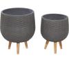 imageDeco 79 Magnesium Oxide Indoor Outdoor Large Pot with Wood Legs Set of 2 Planters 16quot 13quotH WhiteDark Gray