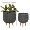imageDeco 79 Magnesium Oxide Indoor Outdoor Large Pot with Wood Legs Set of 2 Planters 16quot 13quotH WhiteDark Gray