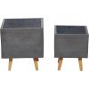 imageDeco 79 Magnesium Oxide Indoor Outdoor Large Pot with Wood Legs Set of 2 Planters 16quot 13quotH WhiteDark Gray