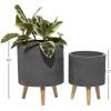 imageDeco 79 Magnesium Oxide Indoor Outdoor Large Pot with Wood Legs Set of 2 Planters 16quot 13quotH WhiteDark Gray