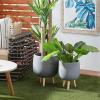 imageDeco 79 Magnesium Oxide Indoor Outdoor Large Pot with Wood Legs Set of 2 Planters 16quot 13quotH WhiteDark Gray