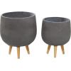imageDeco 79 Magnesium Oxide Indoor Outdoor Large Pot with Wood Legs Set of 2 Planters 16quot 13quotH WhiteDark Gray