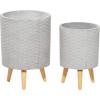 imageDeco 79 Magnesium Oxide Indoor Outdoor Large Pot with Wood Legs Set of 2 Planters 16quot 13quotH WhiteGray