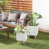 imageDeco 79 Magnesium Oxide Indoor Outdoor Large Pot with Wood Legs Set of 2 Planters 16quot 13quotH WhiteGray