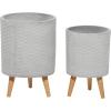 imageDeco 79 Magnesium Oxide Indoor Outdoor Large Pot with Wood Legs Set of 2 Planters 16quot 13quotH WhiteGray