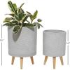 imageDeco 79 Magnesium Oxide Indoor Outdoor Large Pot with Wood Legs Set of 2 Planters 16quot 13quotH WhiteGray