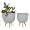 imageDeco 79 Magnesium Oxide Indoor Outdoor Large Pot with Wood Legs Set of 2 Planters 16quot 13quotH WhiteGray