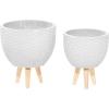 imageDeco 79 Magnesium Oxide Indoor Outdoor Large Pot with Wood Legs Set of 2 Planters 16quot 13quotH WhiteGray