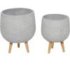 imageDeco 79 Magnesium Oxide Indoor Outdoor Large Pot with Wood Legs Set of 2 Planters 16quot 13quotH WhiteGray
