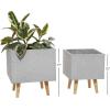 imageDeco 79 Magnesium Oxide Indoor Outdoor Large Pot with Wood Legs Set of 2 Planters 16quot 13quotH WhiteGray