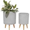 imageDeco 79 Magnesium Oxide Indoor Outdoor Large Pot with Wood Legs Set of 2 Planters 16quot 13quotH WhiteGray