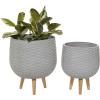 imageDeco 79 Magnesium Oxide Indoor Outdoor Large Pot with Wood Legs Set of 2 Planters 16quot 13quotH WhiteGray