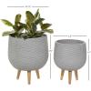 imageDeco 79 Magnesium Oxide Indoor Outdoor Large Pot with Wood Legs Set of 2 Planters 16quot 13quotH WhiteGray