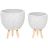 imageDeco 79 Magnesium Oxide Indoor Outdoor Large Pot with Wood Legs Set of 2 Planters 16quot 13quotH WhiteGray