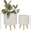 imageDeco 79 Magnesium Oxide Indoor Outdoor Large Pot with Wood Legs Set of 2 Planters 16quot 13quotH WhiteWhite