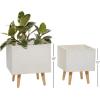 imageDeco 79 Magnesium Oxide Indoor Outdoor Large Pot with Wood Legs Set of 2 Planters 16quot 13quotH WhiteWhite