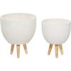 imageDeco 79 Magnesium Oxide Indoor Outdoor Large Pot with Wood Legs Set of 2 Planters 16quot 13quotH WhiteWhite