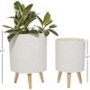 imageDeco 79 Magnesium Oxide Indoor Outdoor Large Pot with Wood Legs Set of 2 Planters 16quot 13quotH WhiteWhite