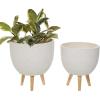 imageDeco 79 Magnesium Oxide Indoor Outdoor Large Pot with Wood Legs Set of 2 Planters 16quot 13quotH WhiteWhite