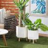 imageDeco 79 Magnesium Oxide Indoor Outdoor Large Pot with Wood Legs Set of 2 Planters 16quot 13quotH WhiteWhite