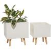 imageDeco 79 Magnesium Oxide Indoor Outdoor Large Pot with Wood Legs Set of 2 Planters 16quot 13quotH WhiteWhite