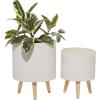 imageDeco 79 Magnesium Oxide Indoor Outdoor Large Pot with Wood Legs Set of 2 Planters 16quot 13quotH WhiteWhite